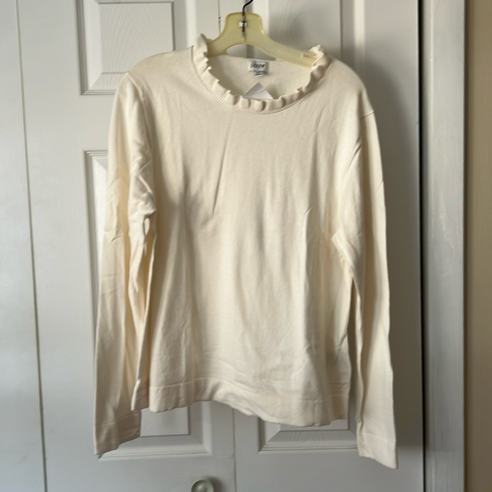 NWT Ivory cotton ruffle neck sweater.  21” bust